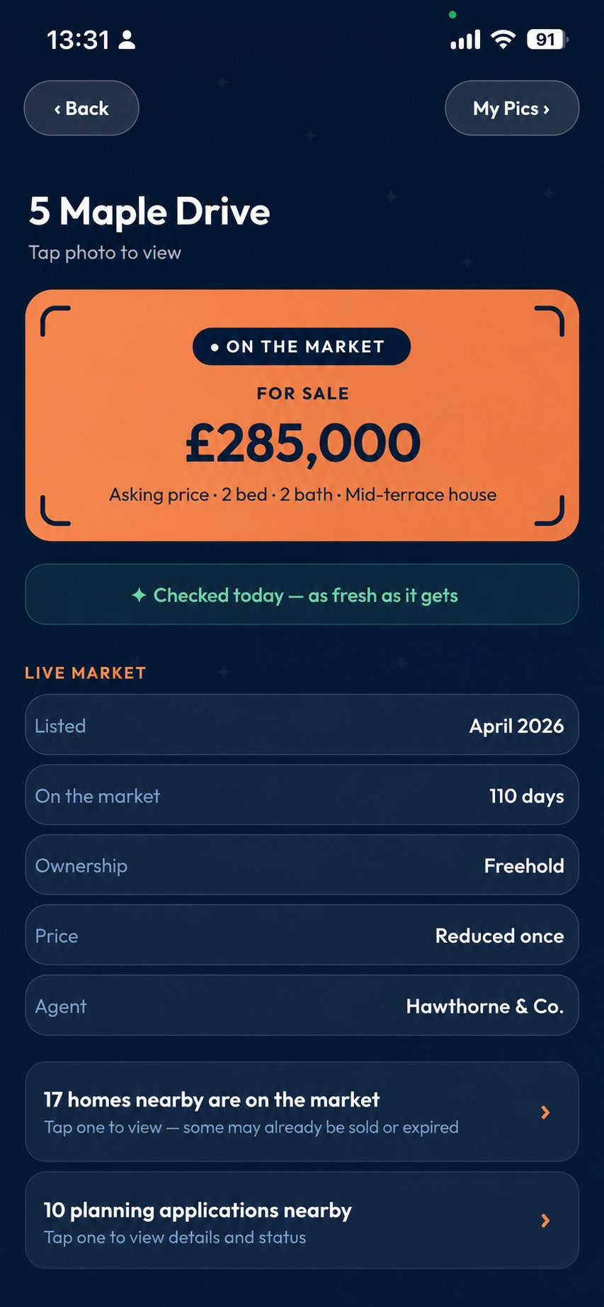 PicAHome showing detailed property information for a home