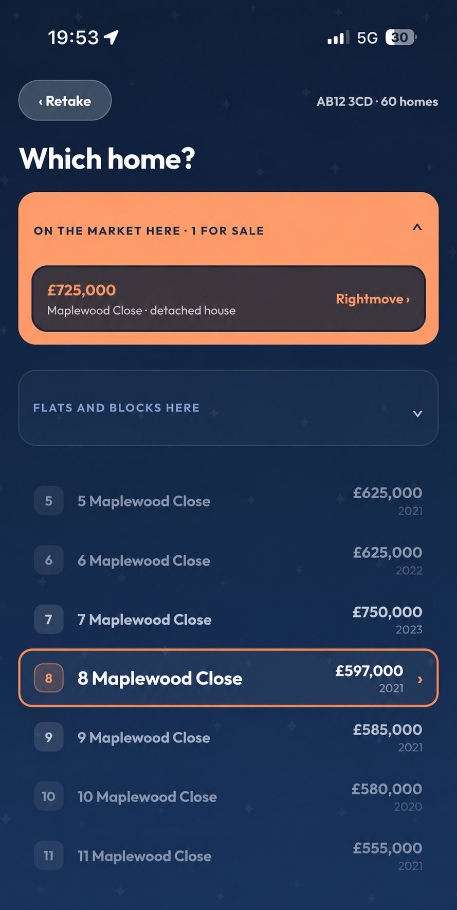 PicAHome showing a home on the market nearby with its asking price and a link to the listing