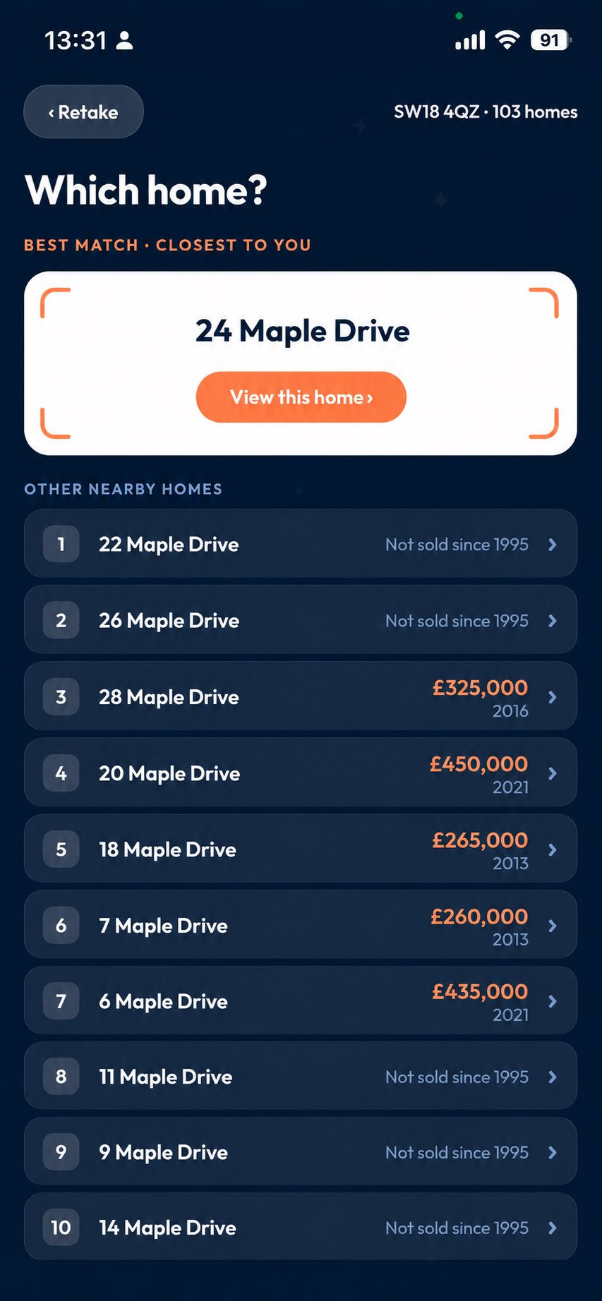 Choosing a property to discover in the PicAHome app