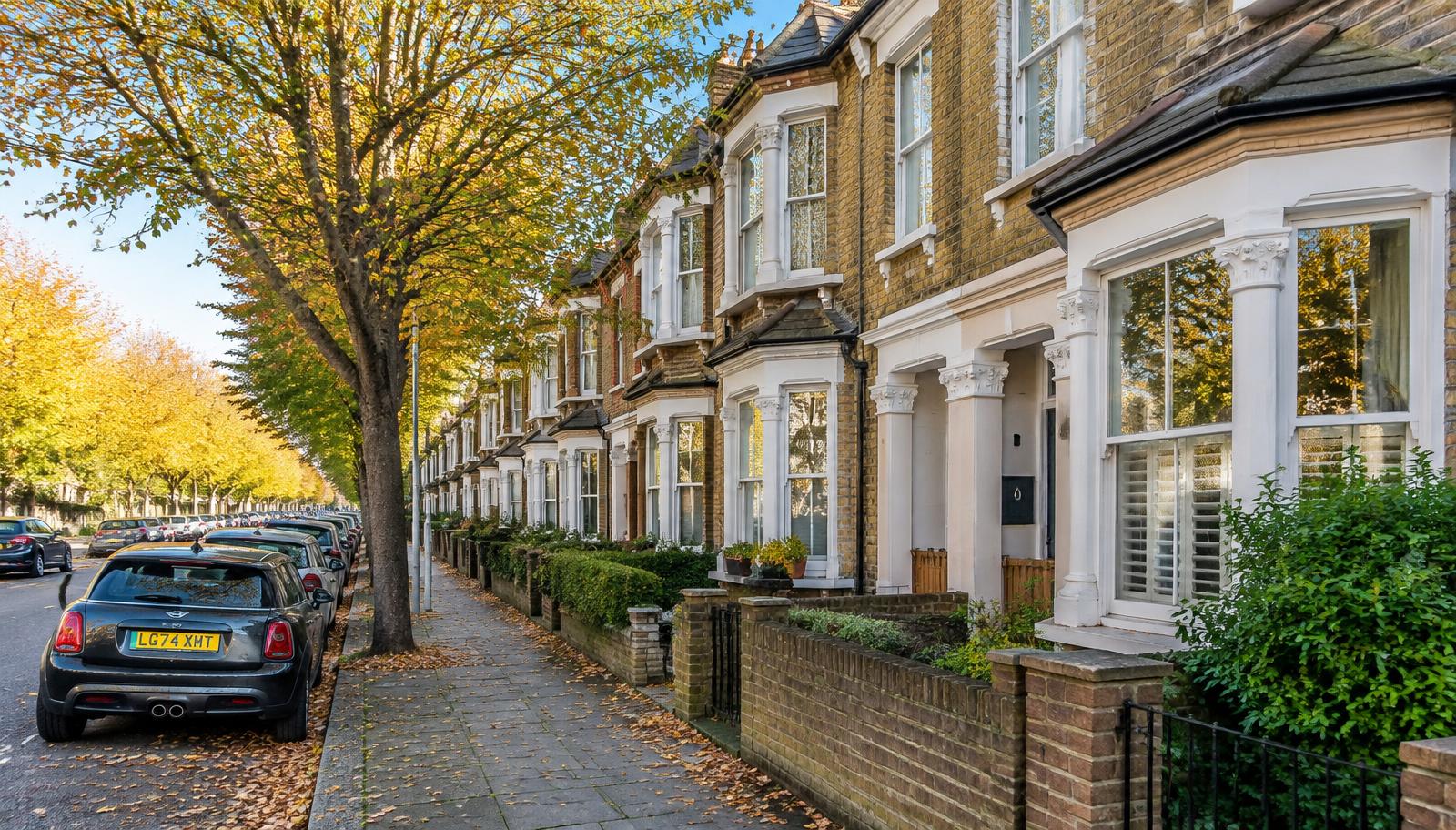 Quiet UK street of Victorian terraced houses with no for sale boards